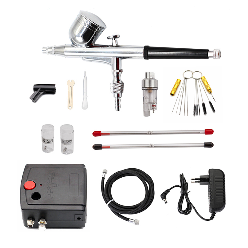Airbrush Kit With Mini Compressor - Пистолет-распылитель двойного действия Аэрограф с компрессором